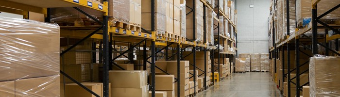 Warehouse shelving with boxes